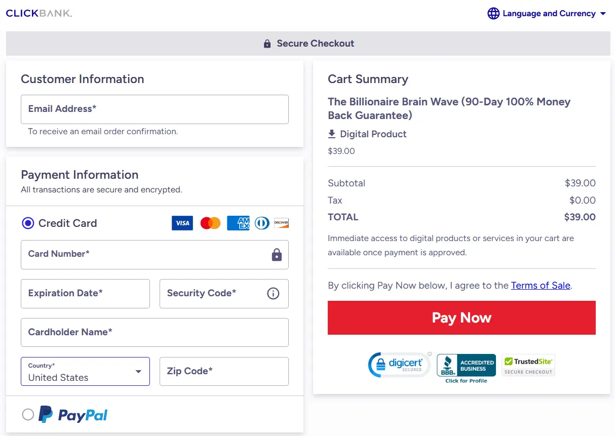 Example of a secure digital-product checkout layout